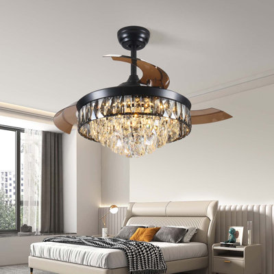 Ventilateur de plafond de 42 po avec ventilateurs de plafond rétractables avec lumières et télécommande 6 vitesses à 3 lumières DEL modifiables noir cristal