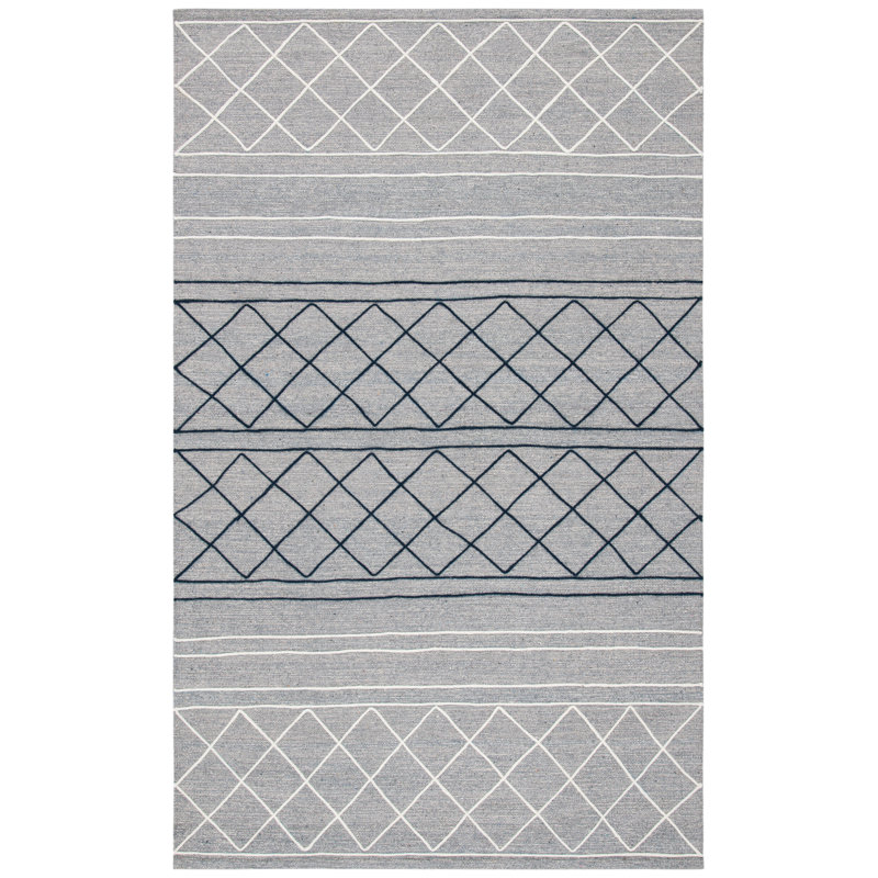 Tapis gris en laine / coton tissé à la main Brittany, Rectangle 6 pi x 9 pi