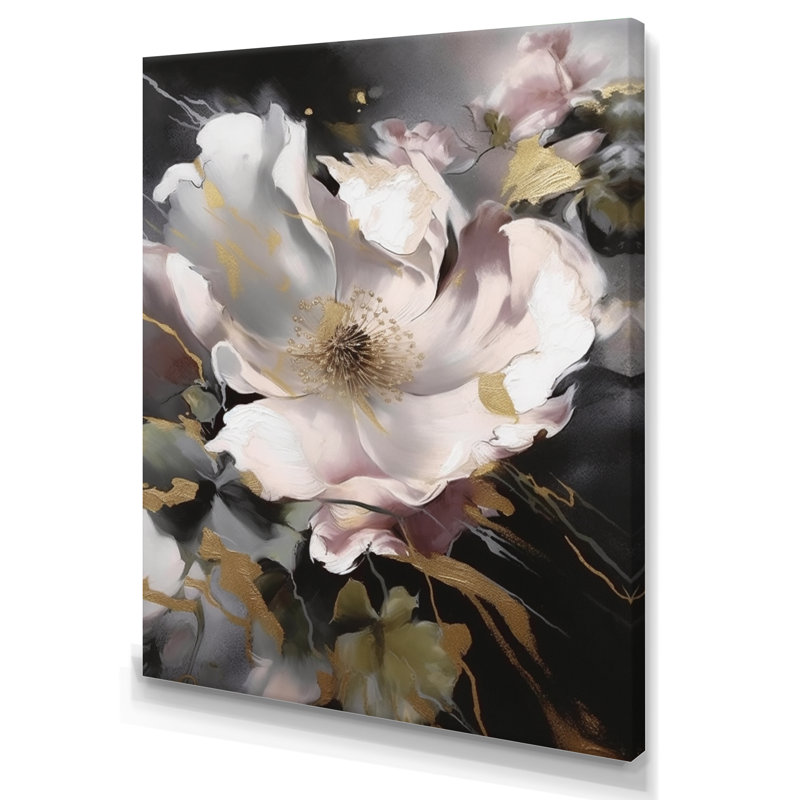 Marguerite blanche et dorée Symphony I - impression, H 32 po x l 16 po x P 1 po, Toile tendue