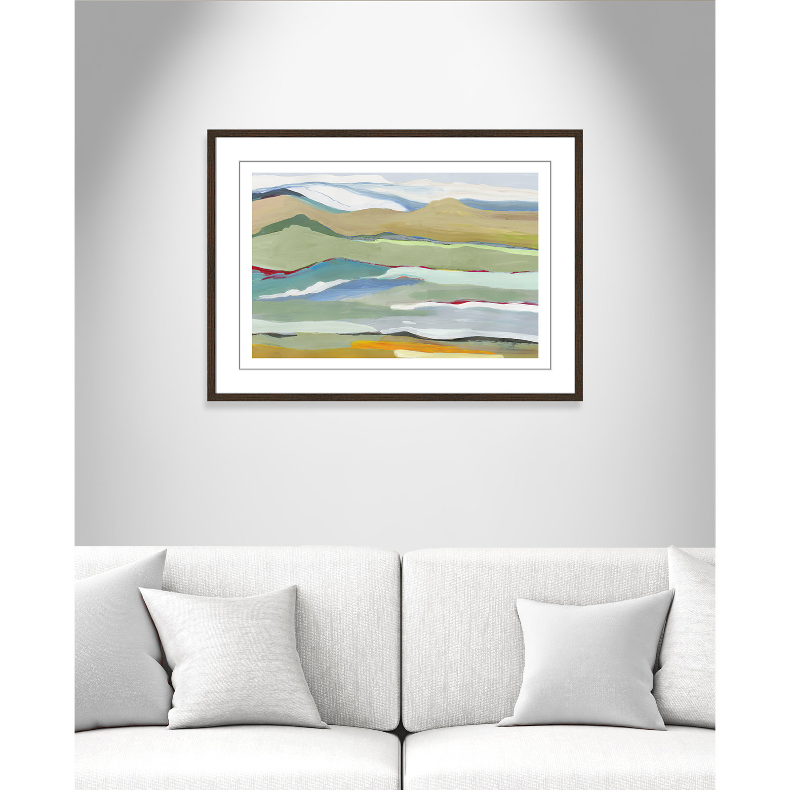 Dee "Goodbye Summer on the Hills" Painting, 25.5" H x 35.5" W x 0.75" D, Walnut Wood Framed