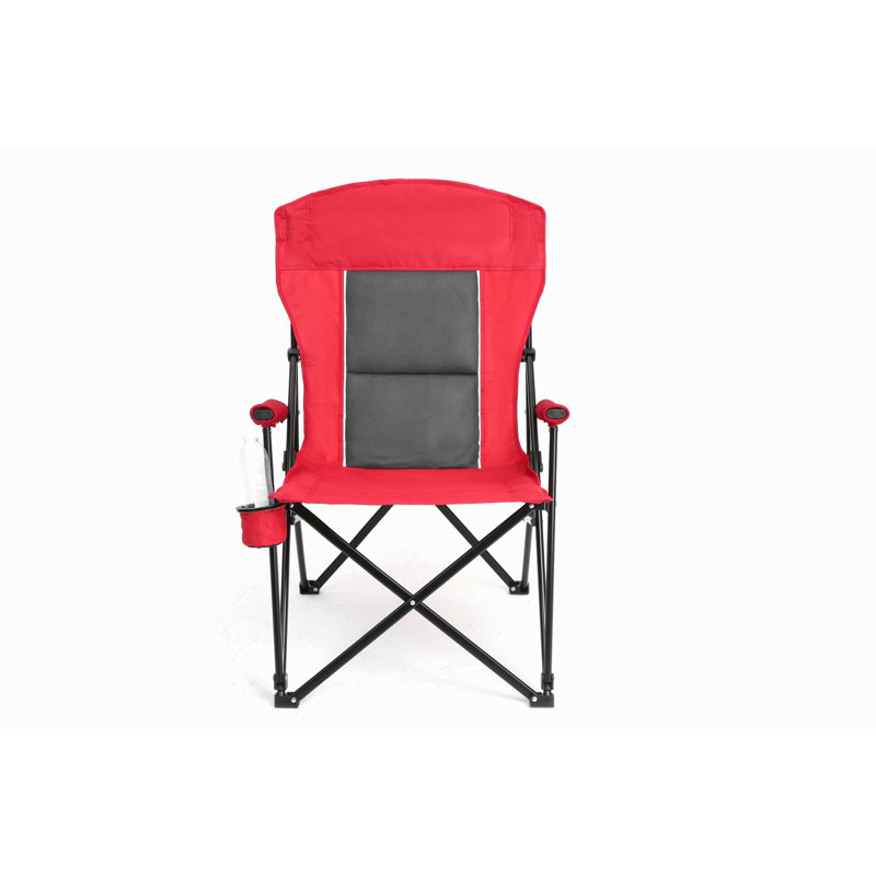 High Back Heavy Duty Lawn Chair Support 250LBS, Portable Collapsible Chair With Cup Holder, Red