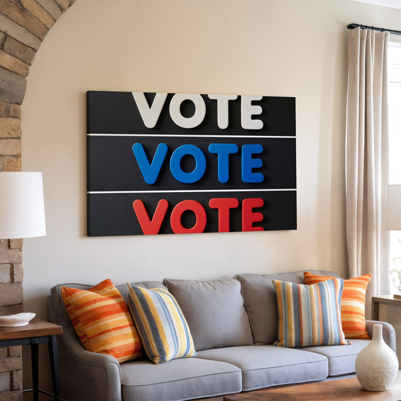 Toile, "Design A Bold", impression graphique mettant en vedette le mot «VOTE in Wall Art», grande typographie ludique disposée en trois rangées horizontales sur toile