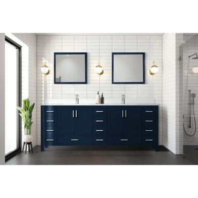 Meuble-lavabo double l 84 po x P 22 po avec comptoir en quartz blanc et robinet à finition grattée, fermeture en douceur, 2 armoires intérieures, 14 tiroirs pour robinet de rangement, tiroirs et teinture