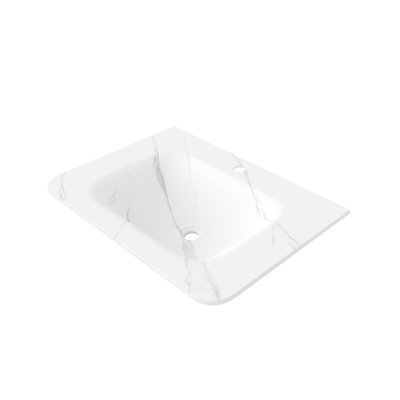 Vasque de salle de bain intégrée en pierre frittée blanche de Carrare de 76 cm (30 po) – Design incurvé cintré à chaud avec trop-plein