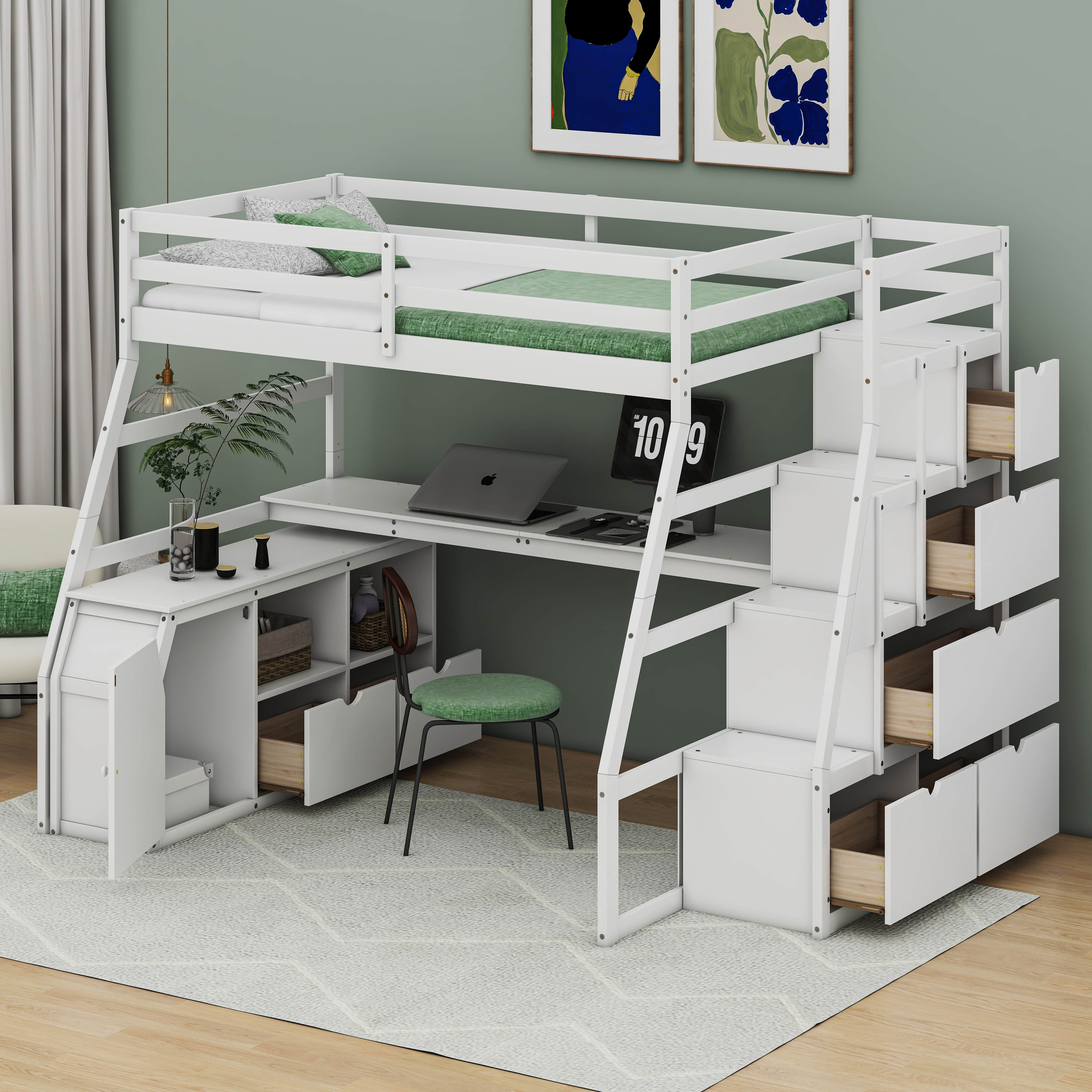 Cosmic Full Size Loft Bed With 7 Drawers 2 Shelves And Desk Wayfair