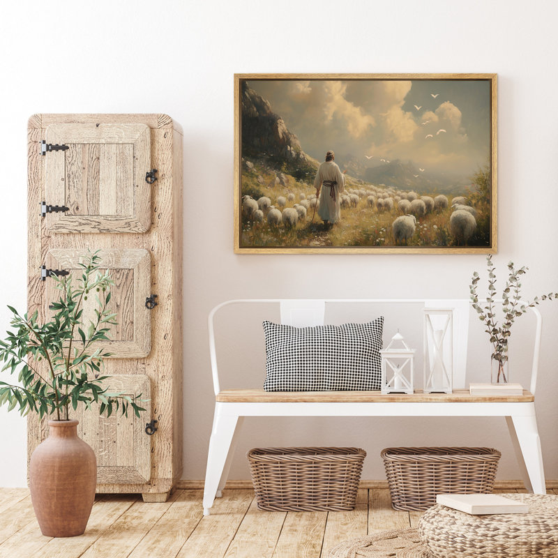«The Good Shepherd», reproduction d'art sur toile - Peaceful Pastoral, H 16 po x l 24 po, Naturel