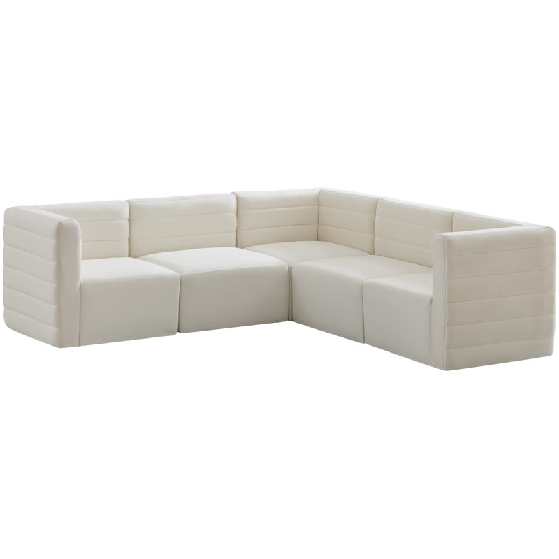Enso Velvet L-Shaped Sectional Reversible, Cream Velvet