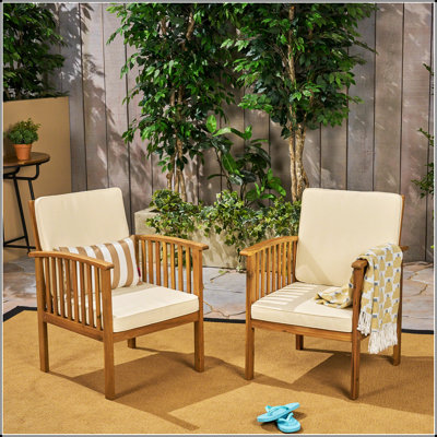 Fauteuil club en acacia CASA avec coussins résistants aux intempéries et conception à lattes durable pour le confort et le style extérieurs