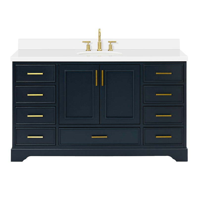 Meuble-lavabo simple avec plateau Abshire 61, Bleu minuit