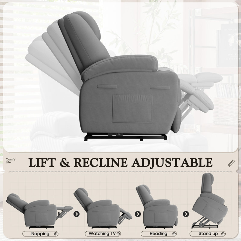 Fauteuil inclinable électrique avec massage Power Lift, Tissu gris