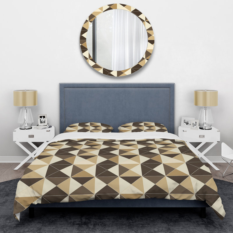 Ensemble de housse de couette moderne à motif triangulaire brun et beige IV, Housse de couette très grand et 2 très grandes t