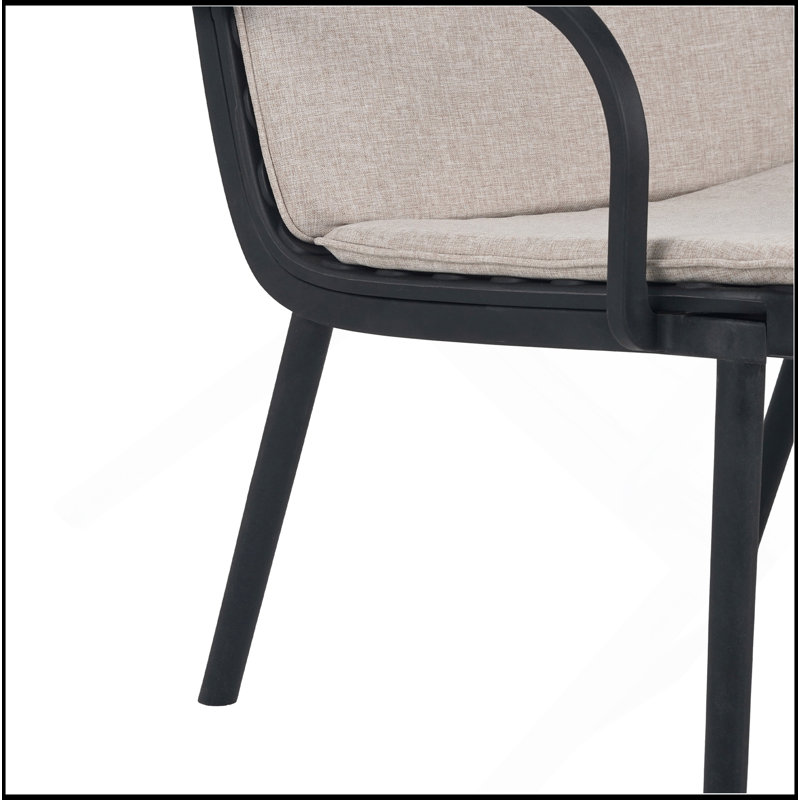 Fauteuil club d'extérieur en PP, structure noire avec coussin beige, ensemble de 2, Coussin beige, structure noire