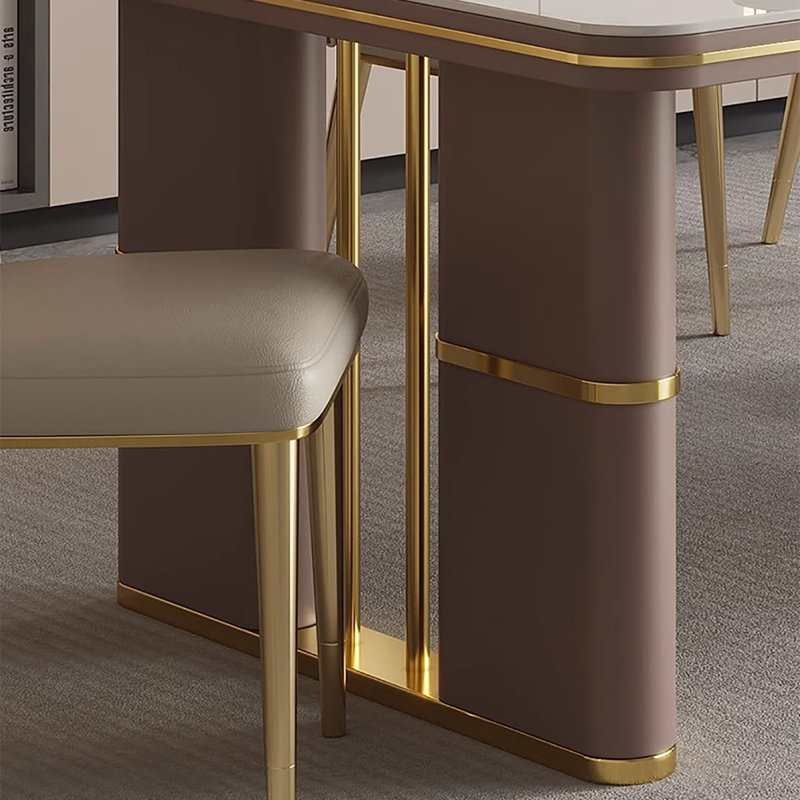 Portingale High Gloss Rock Slab Dining Table with Gold Base, 29.5"H x 86.6"L x 31.5"W