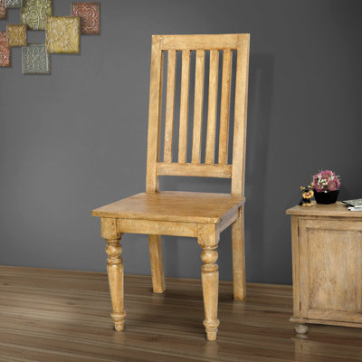 Chaise d'appoint à dossier en lattes de bois massif Barcenas