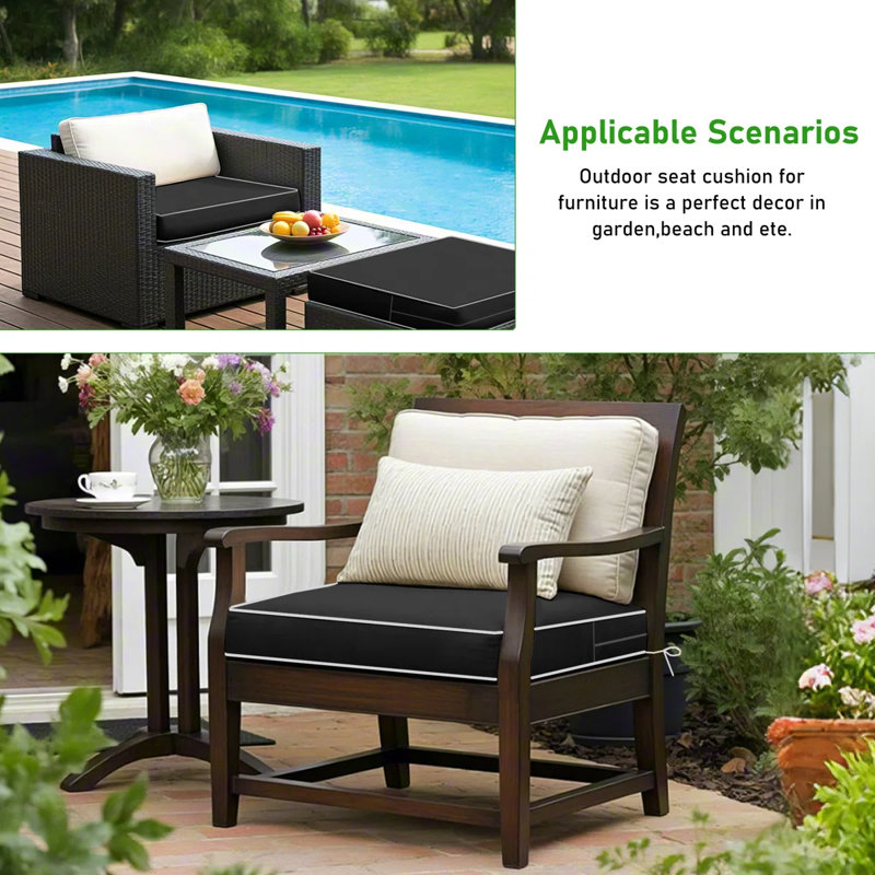 Coussins de chaise d'extérieur carrés de 20 x 20 x 4 pouces pour l'extérieur, 20" W x 20" D, Noir