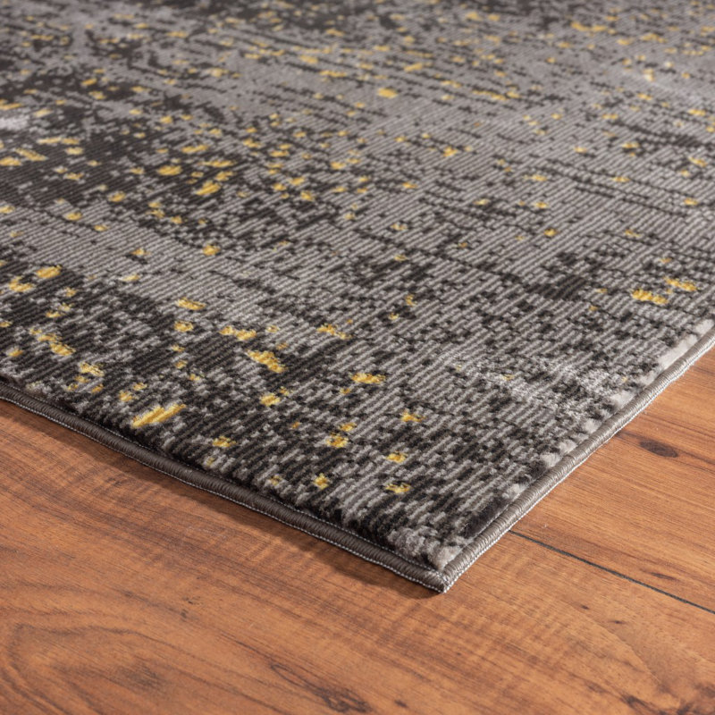 Tapis à motif abstrait gris et jaune 8 po x 10 po, Rectangle 5 pi x 7 pi 6 po