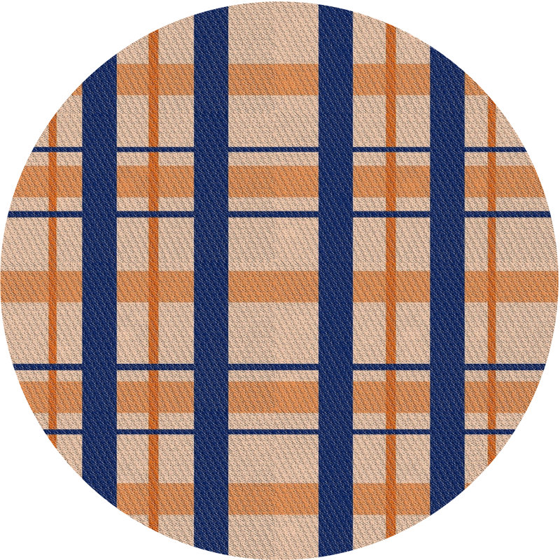 Tapis à carreaux orange / bleu, Rond 5 pi