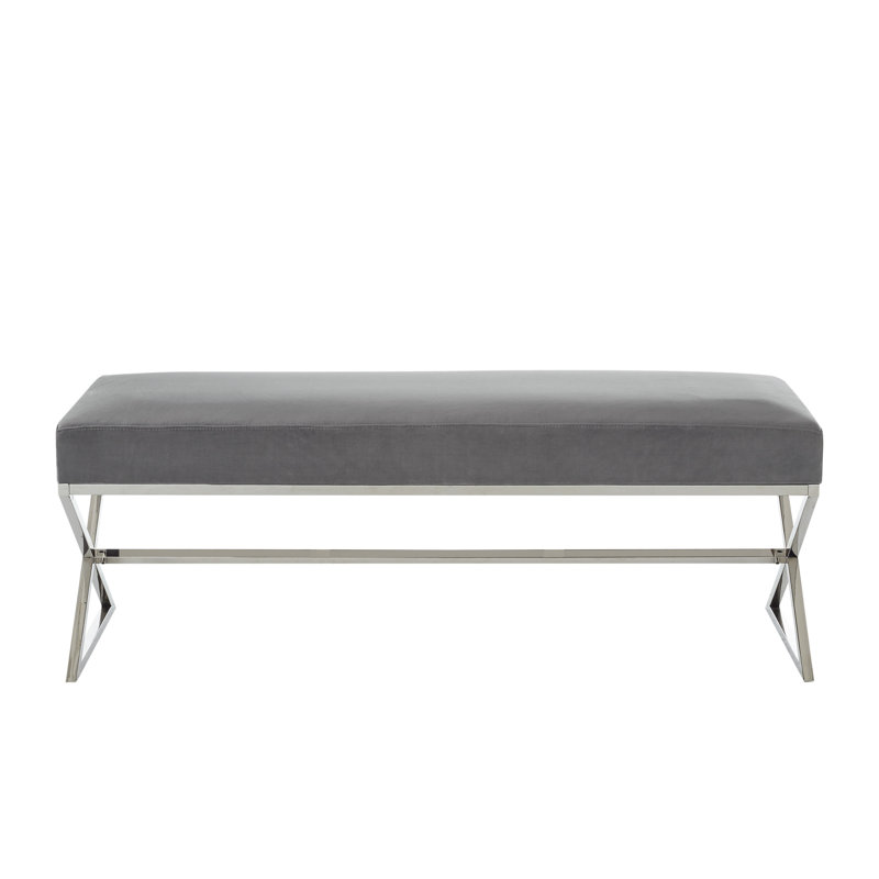 Banc rembourré 48 po en velours, Gris
