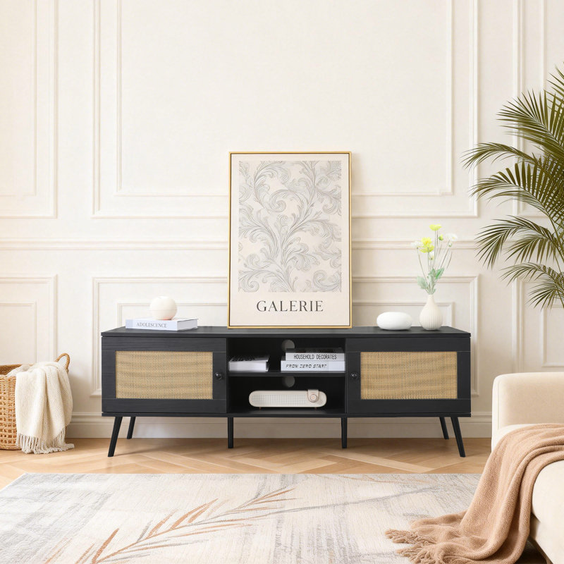 Tv Stand For 60/65/75 Inch Tv, Farmhouse Slatted Door Tv And Media Console Table With Drawer