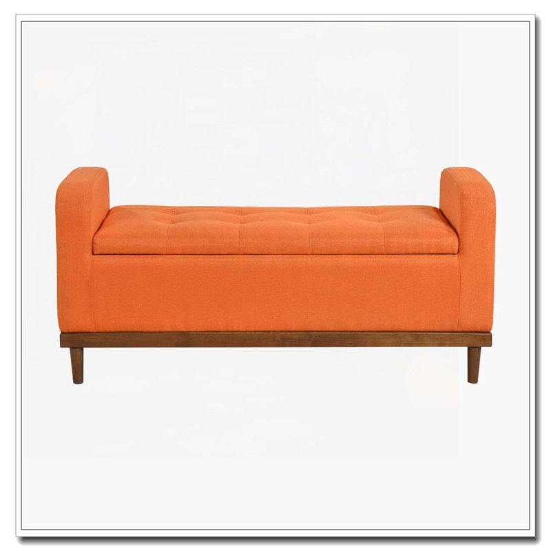 Banc de rangement capitonné et capitonné, Orange
