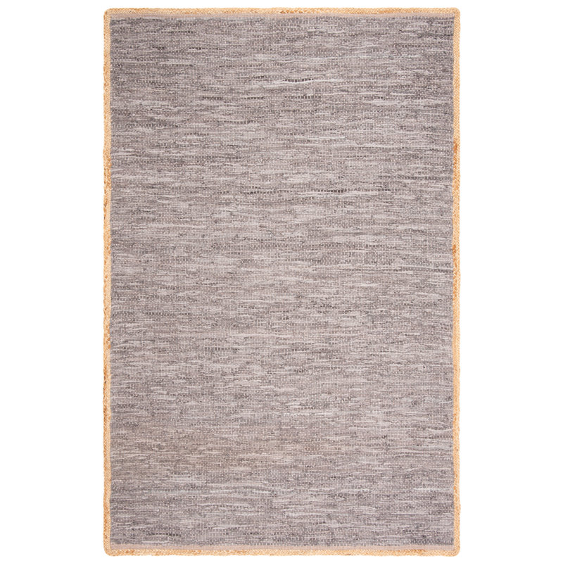 Zeitler Hand Woven Cotton Solid Color Rug in Light Grey/Natural, Rectangle 6' x 9'