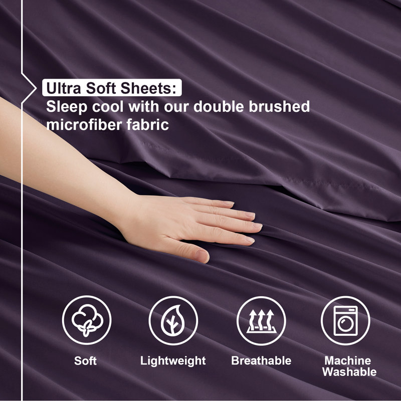  Ensemble de draps double brossé de luxe pour hôtel avec draps et taies d'oreiller très doux, Drap pour lit simple