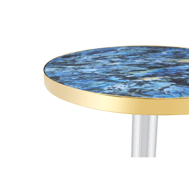 Plateau de table en panneau de fibres à densité moyenne 23,6 po recouvert de peinture UV, Bleu + or / argent