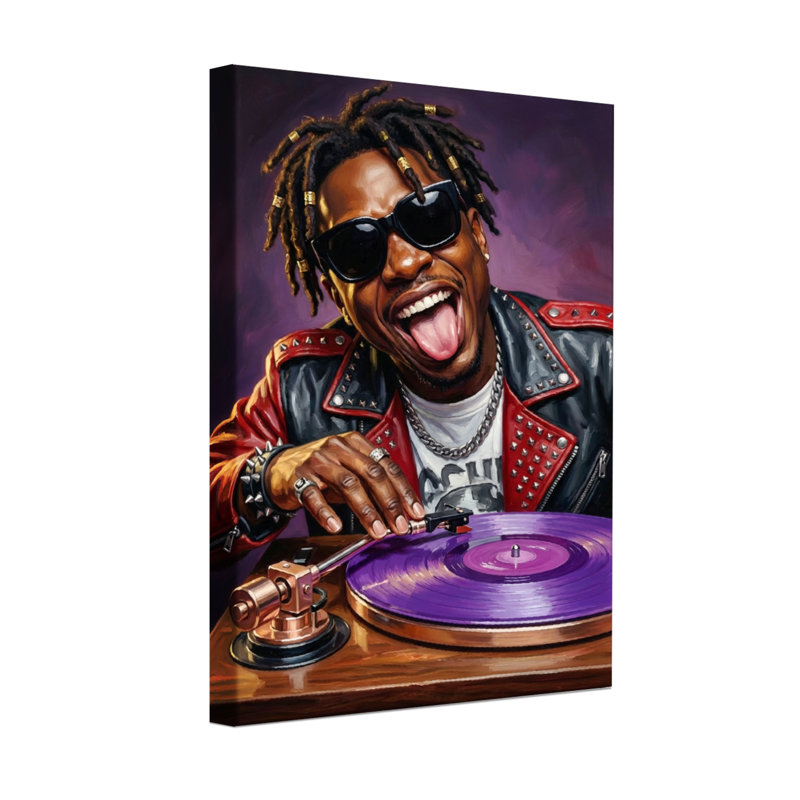 Abstrait avec vinyle et lunettes de soleil mauves, H 36 po x l 24 po