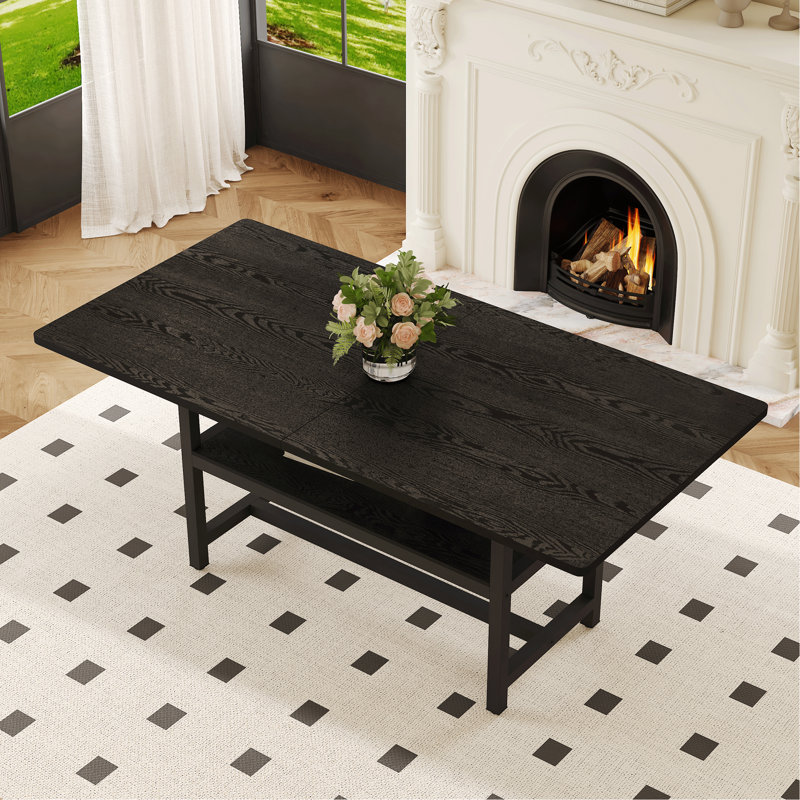 Dining Table with Storage Shelf, Black
