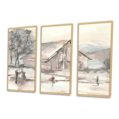 Ensemble de 3 reproductions d'art sur toile encadrées Farmhouse Barn Gray