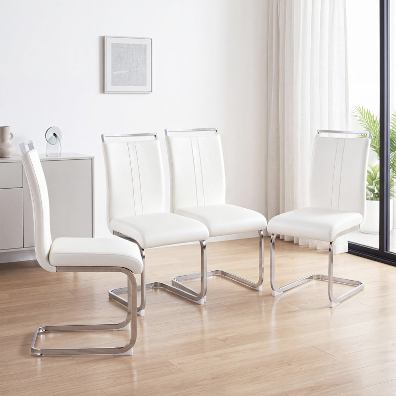 Ensemble de 4 chaises de salle à manger en similicuir Modern Luxe, Blanc, Silver