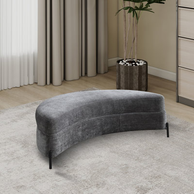 Upholstered Half Crescent Moon Storage Bench Large Ottoman