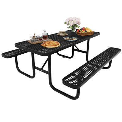 Outdoors Steel Picnic Table with Benches Set , Patio Dining Table Set, Thermoplastic Coated Picnic Table, Commercial-Grade Seating,  Anti-Rust Long Life Span