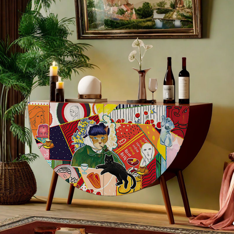 Buffet rétro en demi-lune, Noyer / multicolore