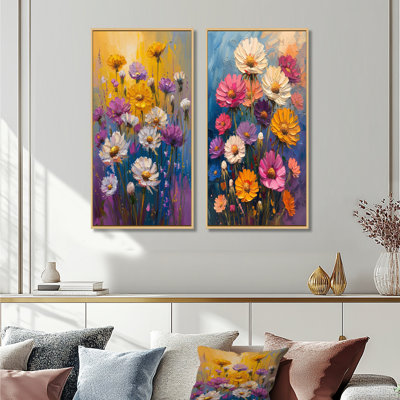 Ensemble de 2 pièces d'art mural pissenlit blanc et mauve