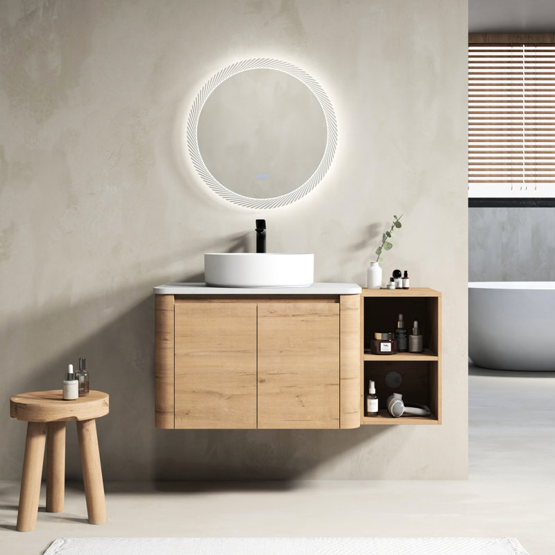 Meuble-lavabo de salle de bain avec lavabo d'art en céramique 42 po, 1 tablette de rangement, 2 portes à fermeture en douceur, contreplaqué - pratique et fonctionnel