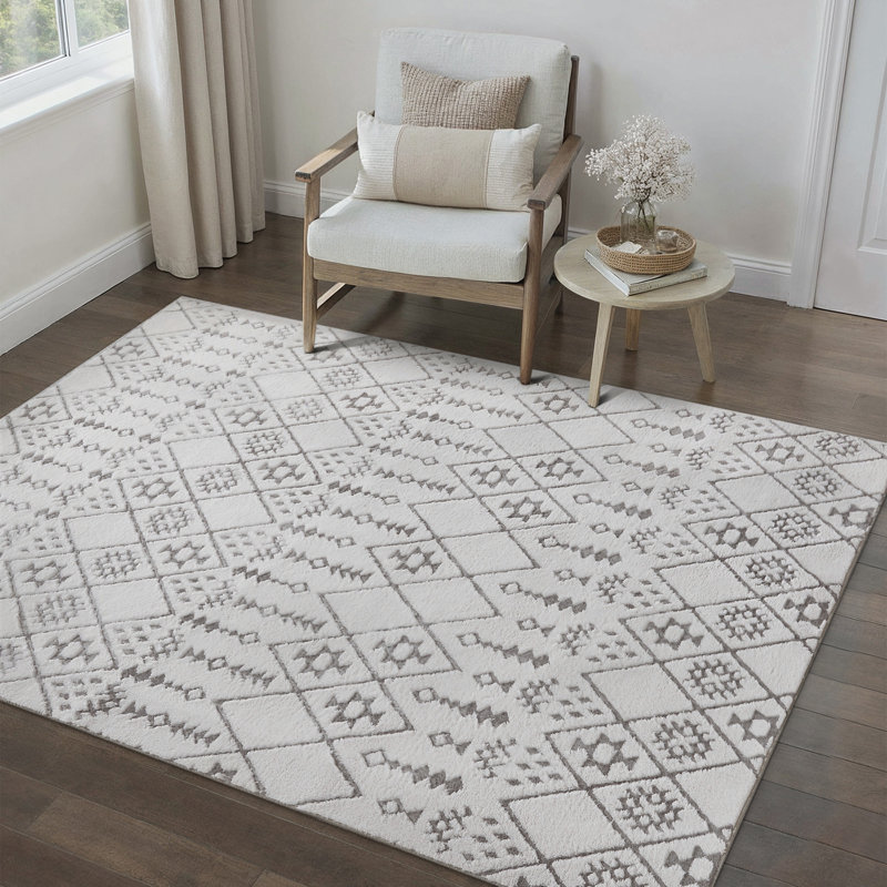 Zephyr Weave Geometric Area Rug in Gray, Rectangle 4' x 6', Gray