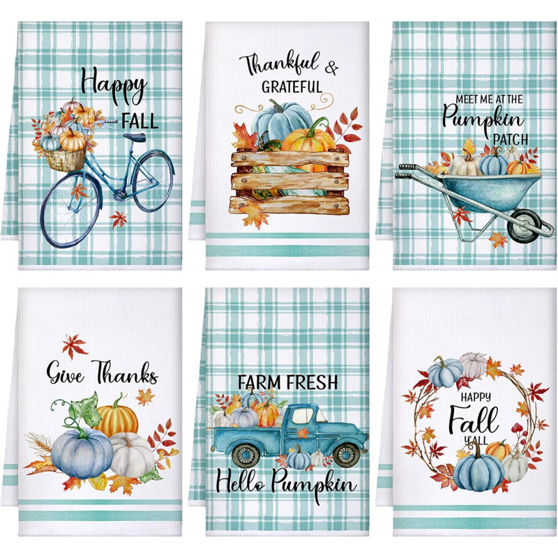 6 Pcs Thanksgiving Kitchen Towels Tea Dishtowels Absorbent Autumn Bathroom Hand Towels Thanksgiving Decoration For Xmas Kitchen Bathroom Gifts