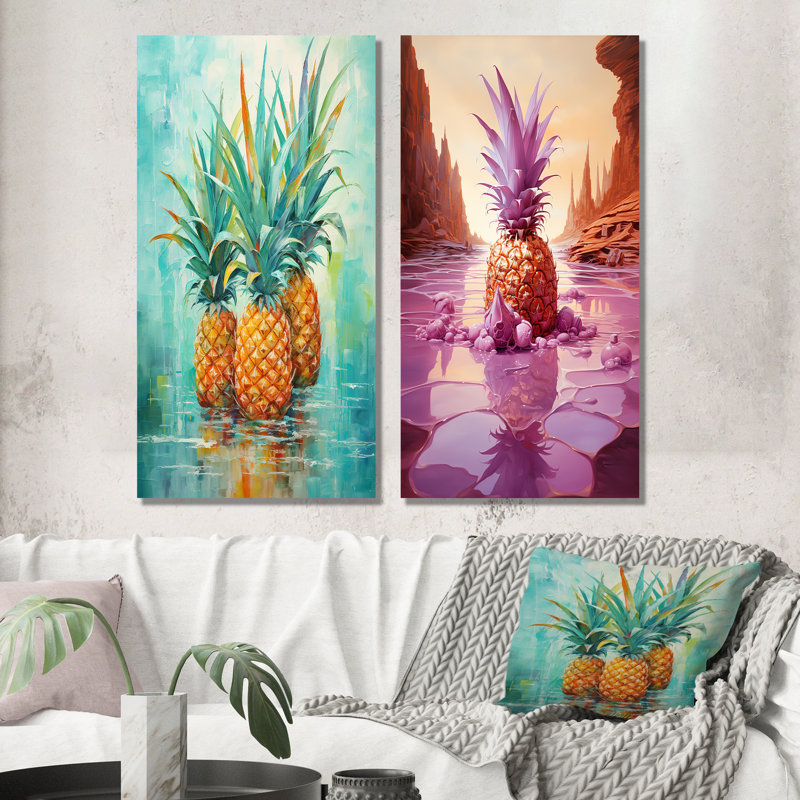 «Exotic Pineapple Oasis», ensemble de 2 reproductions d'art en métal, H 28 po x l 24 po