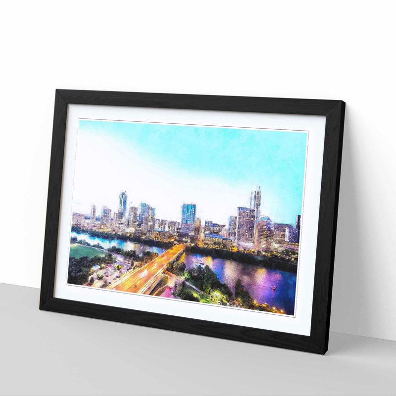 Austin Texas Skyline - Single Picture Frame Painting on MDF, 45cm H x 63cm W x 2cm D, Black