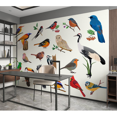 Papier peint de qualité supérieure - Illustration d'oiseaux colorés