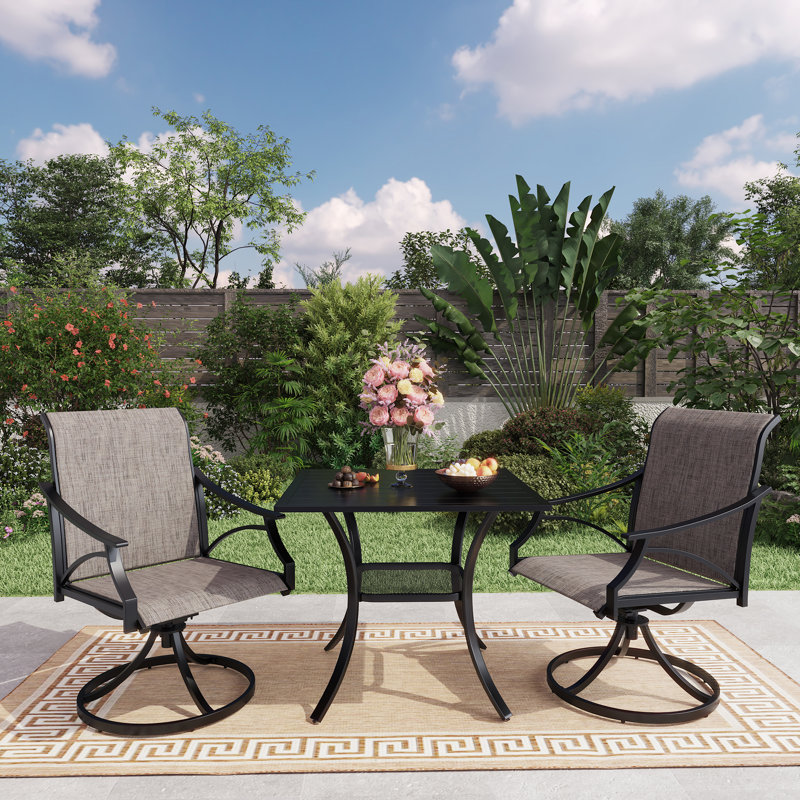 2 - Person Metal Patio Dining Set with Square Table, Brown