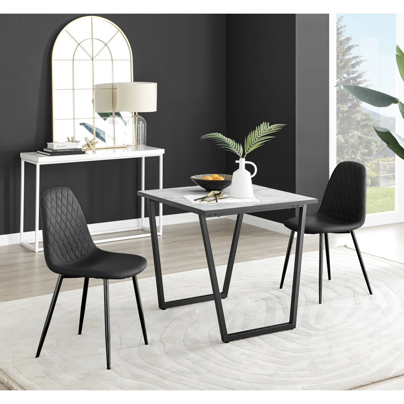 Table de salle à manger et chaises en mélamine effet marbre Carzon - Chaises de salle à manger en similicuir de luxe, Noir