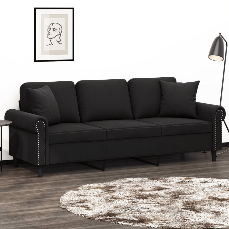 Canapé 3 places en velours noir Vidaxl, 100 % polyester noir, H 31,5 po x l 83,5 po x P 30,3 po, Oui