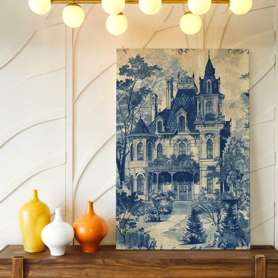 Reproduction d'art sur toile de style gothique victorien manoir bleu style maison de toile, affiche de paysage gothique bleu pour décoration de salon, décoration murale de galerie, décoration intérieure moderne