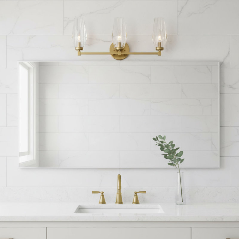 Ana 3-Light Bath Vanity w/ Faceted Heavy-Cut Diamond-Shaped Crystal Shades - Heritage Brass