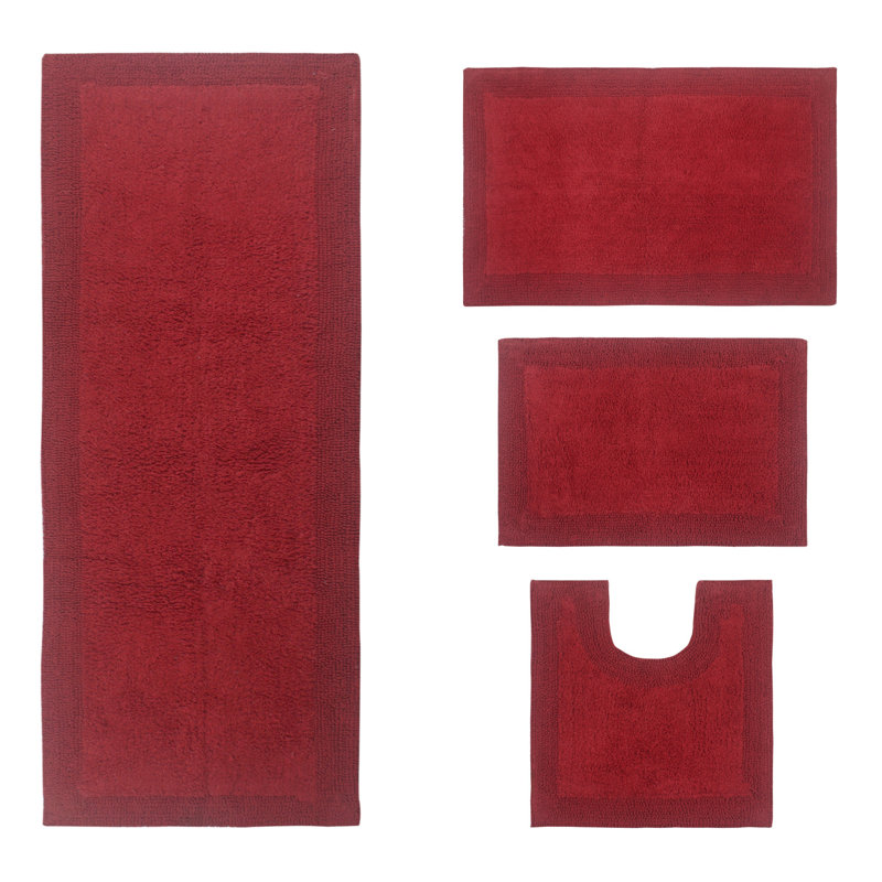 Bruss Luxury 100% Cotton Bath Rug (Set of 4) Reversible, Red
