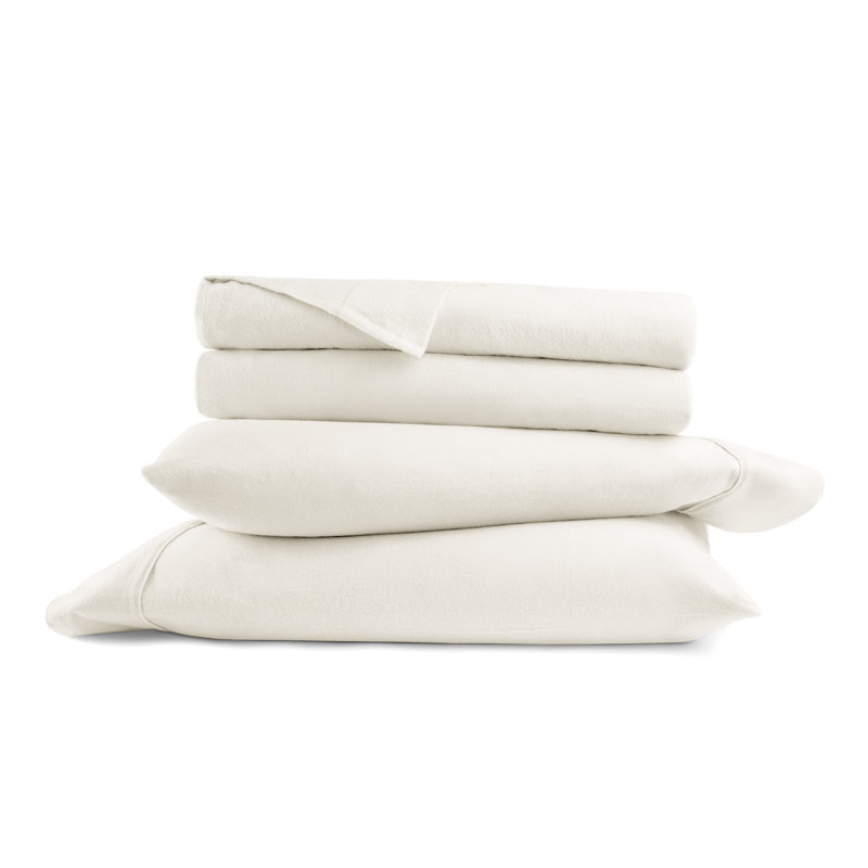 Ensemble de draps en flanelle de coton Rience, Ivoire, Double