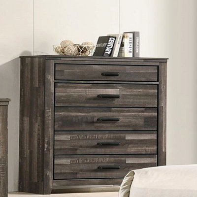 1pc Rustic Contemporary Brown Finish Five Storage Drawers Wooden Bedroom Furniture