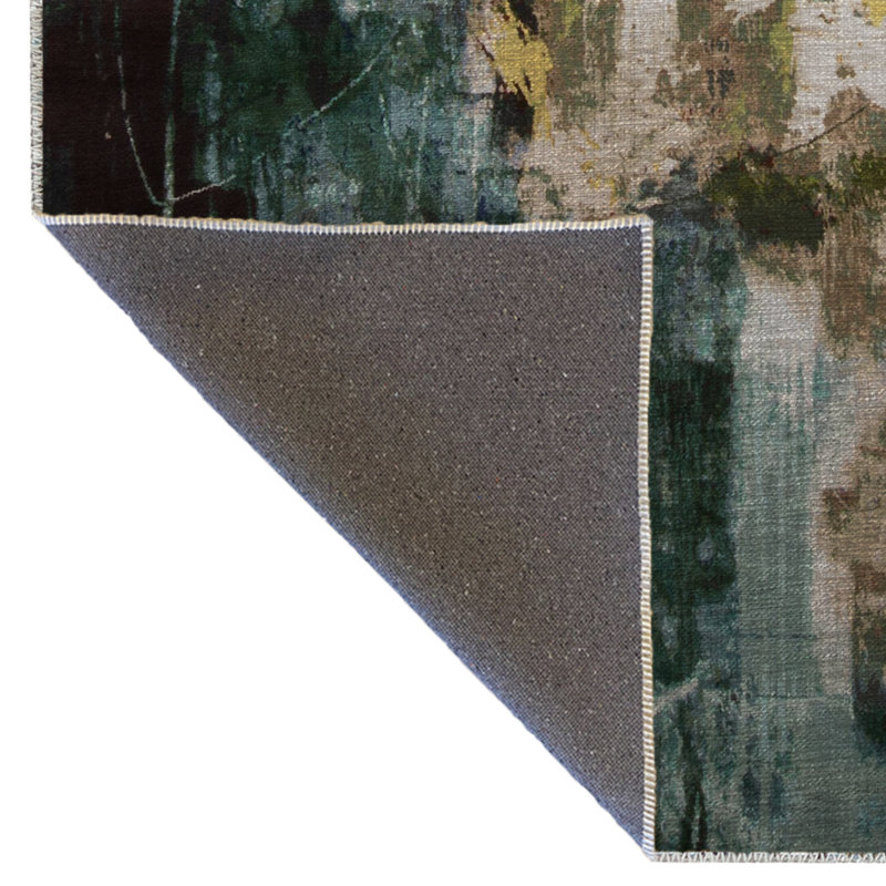 Green Themed Multicolored Abstract Patterned Modern Decorative Carpet, Runner 4' x 9'11"